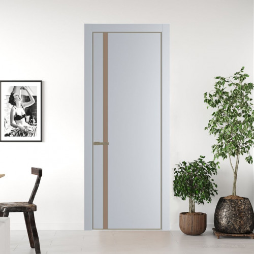 Межкомнатная дверь ProfilDoors 21 PE с вставкой из стекла монохром капучино Лайт Грей с алюминиевой кромкой Шампань