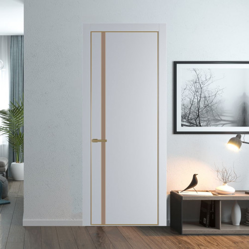 Межкомнатная дверь ProfilDoors 21 PE с вставкой из стекла монохром капучино Лайт Грей с алюминиевой кромкой Золото