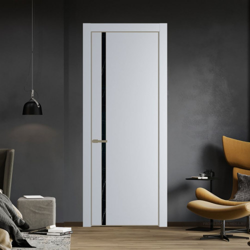 Межкомнатная дверь ProfilDoors 21 PE с вставкой из стекла неро мрамор Лайт Грей с алюминиевой кромкой Шампань