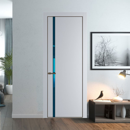 Межкомнатная дверь ProfilDoors 21 PE с вставкой из стекла зеркало blue Лайт Грей с алюминиевой кромкой Деорэ