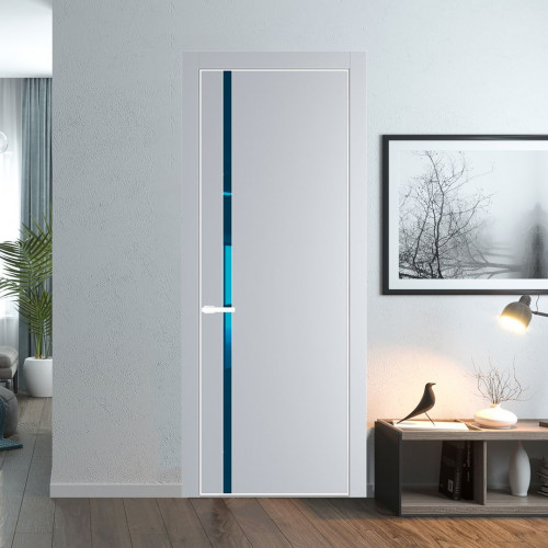 Межкомнатная дверь ProfilDoors 21 PE с вставкой из стекла зеркало blue Лайт Грей с алюминиевой кромкой Вайт
