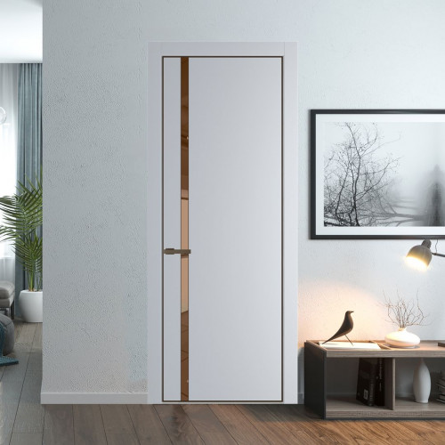 Межкомнатная дверь ProfilDoors 21 PE с вставкой из стекла зеркало bronze Лайт Грей с алюминиевой кромкой Деорэ