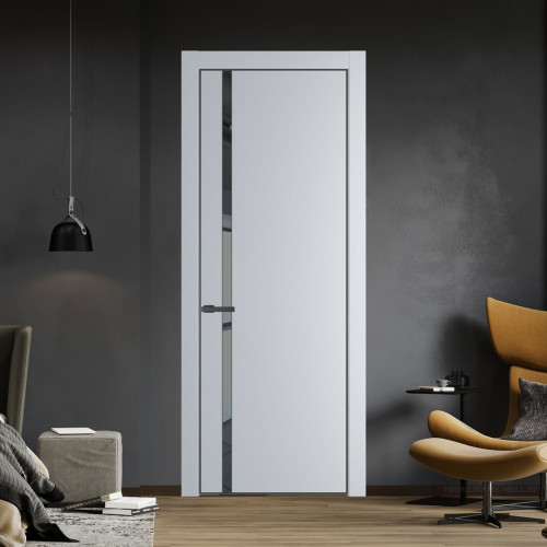 Межкомнатная дверь ProfilDoors 21 PE с вставкой из стекла зеркало grey Лайт Грей с алюминиевой кромкой Серая Ночь