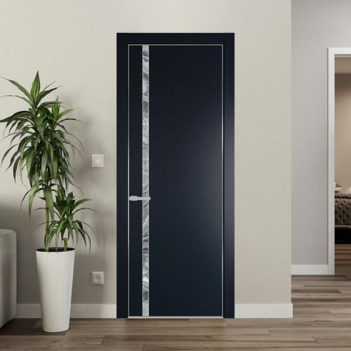 Межкомнатная дверь ProfilDoors 21 PE с вставкой из стекла атриум серебро Нэви Блу с алюминиевой кромкой Серебро