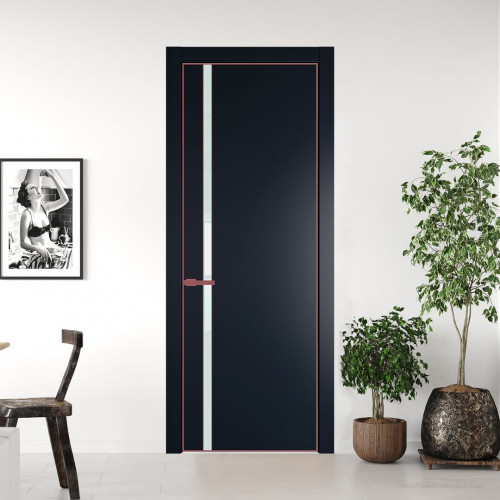 Межкомнатная дверь ProfilDoors 21 PE с вставкой из стекла белый лак Нэви Блу с алюминиевой кромкой Красный антрацит