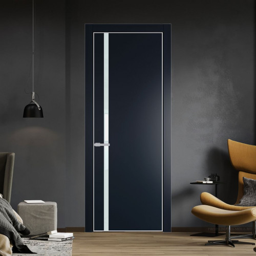 Межкомнатная дверь ProfilDoors 21 PE с вставкой из стекла белый лак Нэви Блу с алюминиевой кромкой Матовая