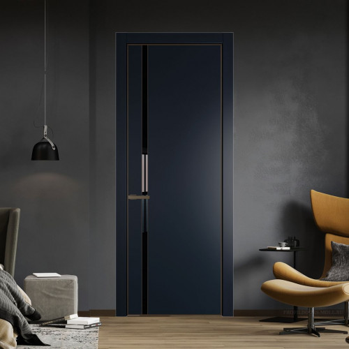 Межкомнатная дверь ProfilDoors 21 PE с вставкой из стекла черный лак Нэви Блу с алюминиевой кромкой Деорэ