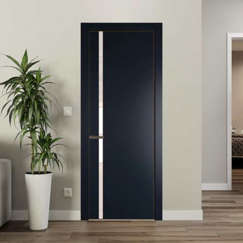 Межкомнатная дверь ProfilDoors 21 PE с вставкой из стекла перламутровый лак Нэви Блу с алюминиевой кромкой Деорэ