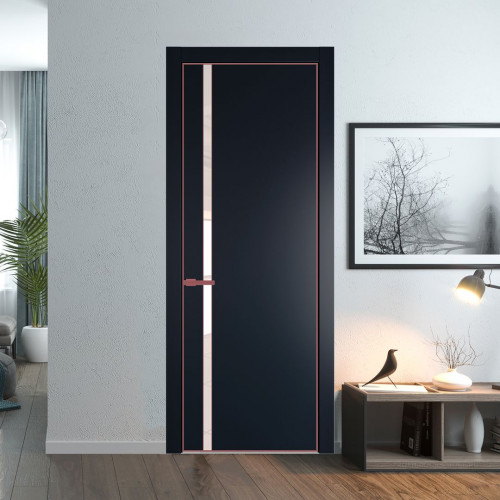 Межкомнатная дверь ProfilDoors 21 PE с вставкой из стекла перламутровый лак Нэви Блу с алюминиевой кромкой Красный антрацит