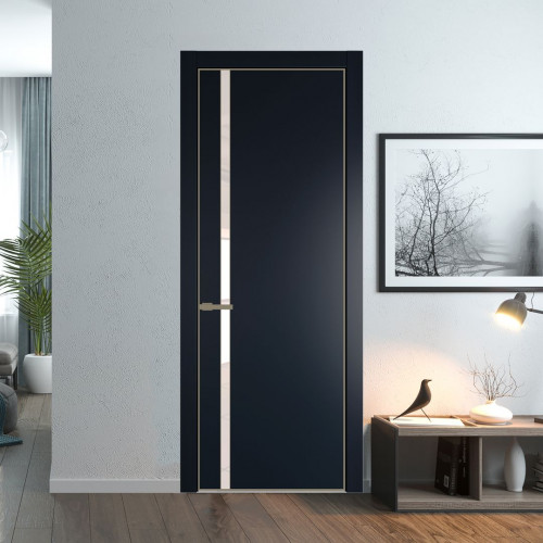 Межкомнатная дверь ProfilDoors 21 PE с вставкой из стекла перламутровый лак Нэви Блу с алюминиевой кромкой Шампань