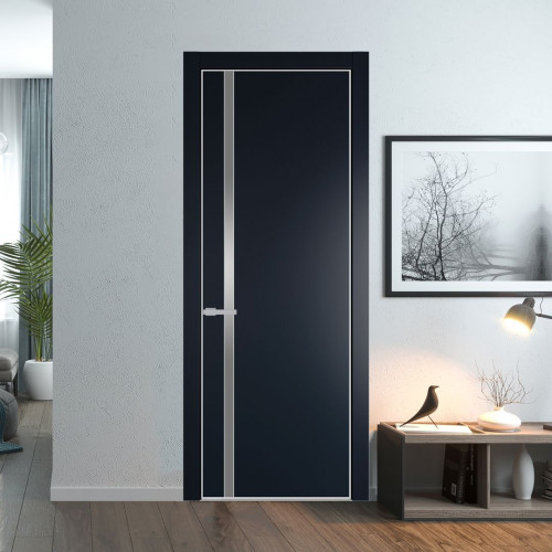 Межкомнатная дверь ProfilDoors 21 PE с вставкой из стекла серебро матлак Нэви Блу с алюминиевой кромкой Матовая