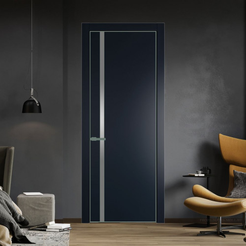 Межкомнатная дверь ProfilDoors 21 PE с вставкой из стекла серебро матлак Нэви Блу с алюминиевой кромкой Зеленый воск