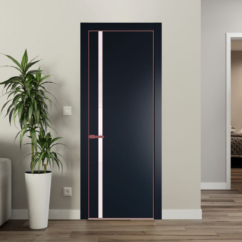 Межкомнатная дверь ProfilDoors 21 PE с вставкой из стекла лак классик Нэви Блу с алюминиевой кромкой Красный антрацит