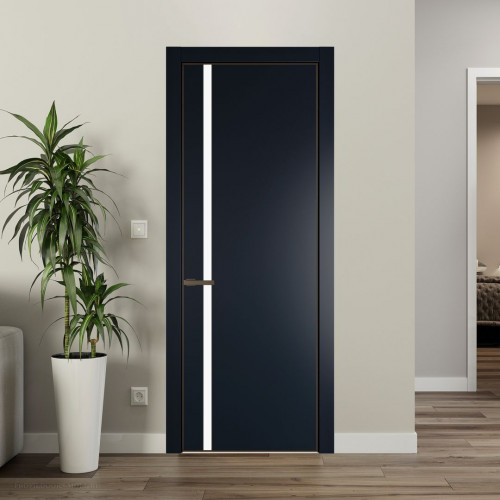 Межкомнатная дверь ProfilDoors 21 PE с вставкой из стекла монохром белый просветленный Нэви Блу с алюминиевой кромкой Деорэ