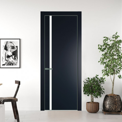 Межкомнатная дверь ProfilDoors 21 PE с вставкой из стекла монохром белый просветленный Нэви Блу с алюминиевой кромкой Зеленый воск