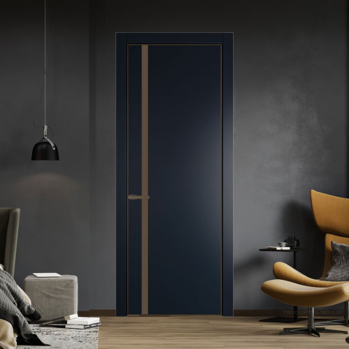 Межкомнатная дверь ProfilDoors 21 PE с вставкой из стекла монохром гляссе Нэви Блу с алюминиевой кромкой Деорэ