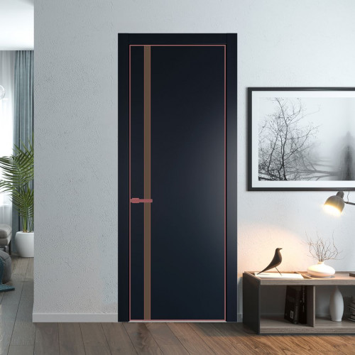 Межкомнатная дверь ProfilDoors 21 PE с вставкой из стекла монохром гляссе Нэви Блу с алюминиевой кромкой Красный антрацит