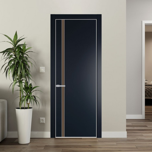 Межкомнатная дверь ProfilDoors 21 PE с вставкой из стекла монохром гляссе Нэви Блу с алюминиевой кромкой Матовая