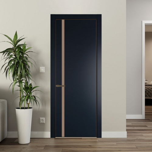 Межкомнатная дверь ProfilDoors 21 PE с вставкой из стекла монохром капучино Нэви Блу с алюминиевой кромкой Деорэ
