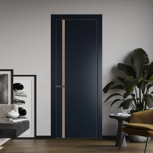 Межкомнатная дверь ProfilDoors 21 PE с вставкой из стекла монохром капучино Нэви Блу с алюминиевой кромкой Серая Ночь