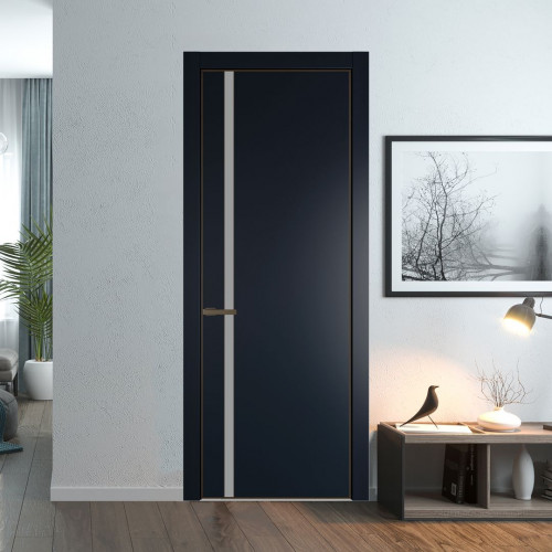 Межкомнатная дверь ProfilDoors 21 PE с вставкой из стекла монохром серый Нэви Блу с алюминиевой кромкой Деорэ
