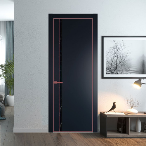 Межкомнатная дверь ProfilDoors 21 PE с вставкой из стекла неро мрамор Нэви Блу с алюминиевой кромкой Красный антрацит