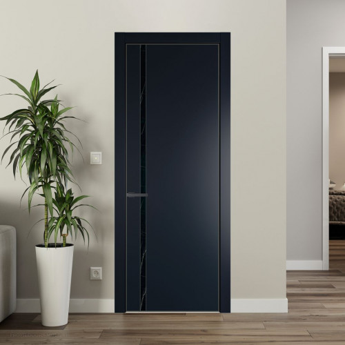 Межкомнатная дверь ProfilDoors 21 PE с вставкой из стекла неро мрамор Нэви Блу с алюминиевой кромкой Серая Ночь