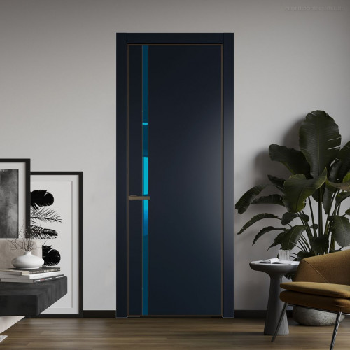 Межкомнатная дверь ProfilDoors 21 PE с вставкой из стекла зеркало blue Нэви Блу с алюминиевой кромкой Деорэ