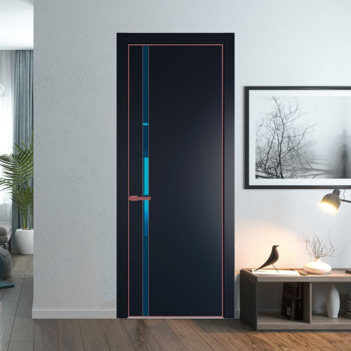 Межкомнатная дверь ProfilDoors 21 PE с вставкой из стекла зеркало blue Нэви Блу с алюминиевой кромкой Красный антрацит