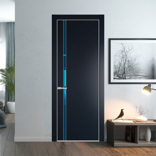 Межкомнатная дверь ProfilDoors 21 PE с вставкой из стекла зеркало blue Нэви Блу с алюминиевой кромкой Матовая