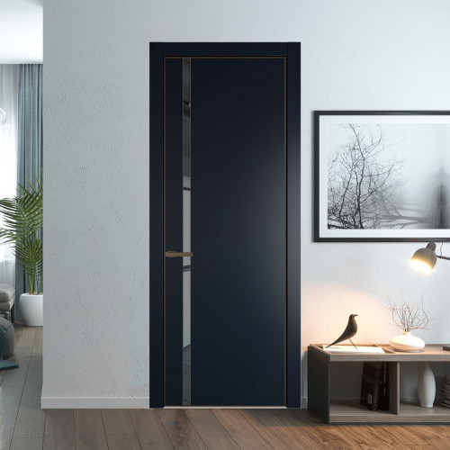 Межкомнатная дверь ProfilDoors 21 PE с вставкой из стекла зеркало grey Нэви Блу с алюминиевой кромкой Деорэ