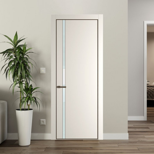 Межкомнатная дверь ProfilDoors 21 PE с вставкой из стекла белый лак Перламутр белый с алюминиевой кромкой Деорэ