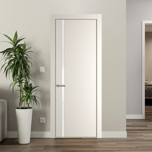 Межкомнатная дверь ProfilDoors 21 PE с вставкой из стекла лак классик Перламутр белый с алюминиевой кромкой Никель