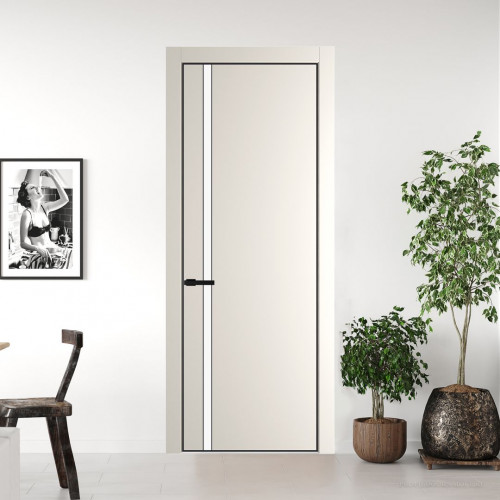 Межкомнатная дверь ProfilDoors 21 PE с вставкой из стекла монохром белый просветленный Перламутр белый с алюминиевой кромкой Черный