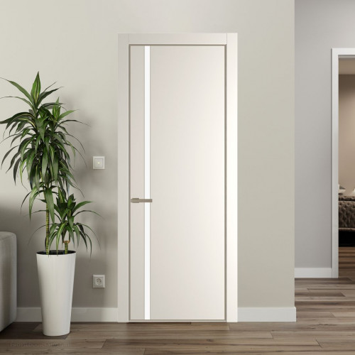 Межкомнатная дверь ProfilDoors 21 PE с вставкой из стекла монохром белый просветленный Перламутр белый с алюминиевой кромкой Никель