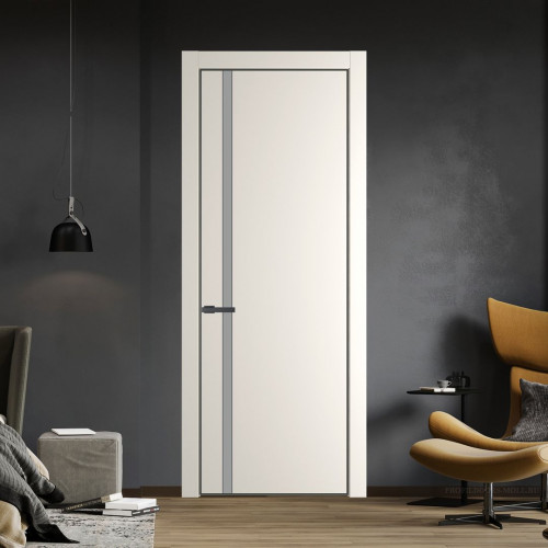 Межкомнатная дверь ProfilDoors 21 PE с вставкой из стекла монохром серый Перламутр белый с алюминиевой кромкой Серая Ночь