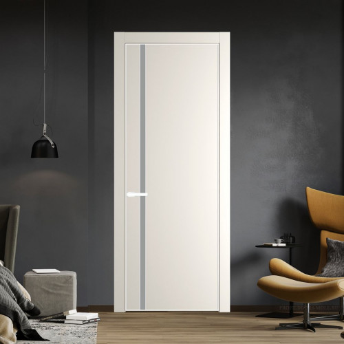 Межкомнатная дверь ProfilDoors 21 PE с вставкой из стекла монохром серый Перламутр белый с алюминиевой кромкой Вайт