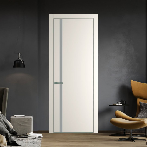 Межкомнатная дверь ProfilDoors 21 PE с вставкой из стекла монохром серый Перламутр белый с алюминиевой кромкой Зеленый воск