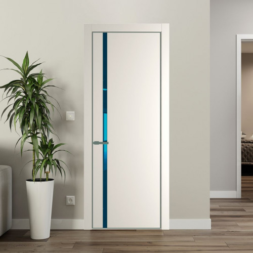 Межкомнатная дверь ProfilDoors 21 PE с вставкой из стекла зеркало blue Перламутр белый с алюминиевой кромкой Зеленый воск
