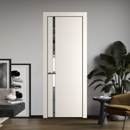 Межкомнатная дверь ProfilDoors 21 PE с вставкой из стекла зеркало Перламутр белый с алюминиевой кромкой Деорэ