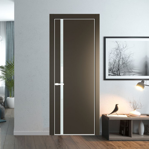 Межкомнатная дверь ProfilDoors 21 PE с вставкой из стекла белый лак Перламутр бронза с алюминиевой кромкой Вайт