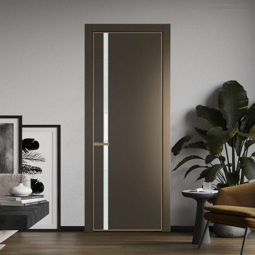 Межкомнатная дверь ProfilDoors 21 PE с вставкой из стекла белый лак Перламутр бронза с алюминиевой кромкой Золото