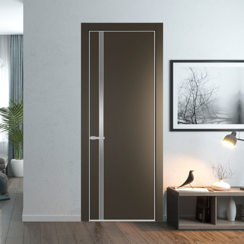 Межкомнатная дверь ProfilDoors 21 PE с вставкой из стекла серебро матлак Перламутр бронза с алюминиевой кромкой Матовая