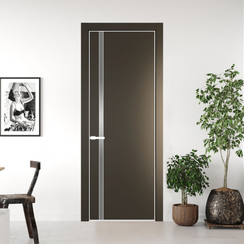 Межкомнатная дверь ProfilDoors 21 PE с вставкой из стекла серебро матлак Перламутр бронза с алюминиевой кромкой Вайт