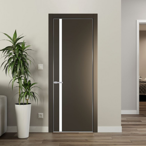 Межкомнатная дверь ProfilDoors 21 PE с вставкой из стекла монохром белый просветленный Перламутр бронза с алюминиевой кромкой Серебро