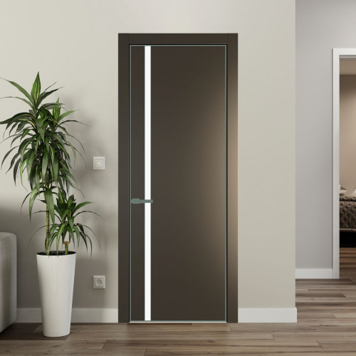 Межкомнатная дверь ProfilDoors 21 PE с вставкой из стекла монохром белый просветленный Перламутр бронза с алюминиевой кромкой Зеленый воск