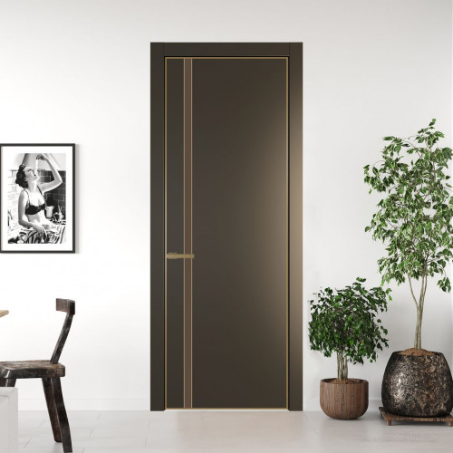 Межкомнатная дверь ProfilDoors 21 PE с вставкой из стекла монохром гляссе Перламутр бронза с алюминиевой кромкой Золото