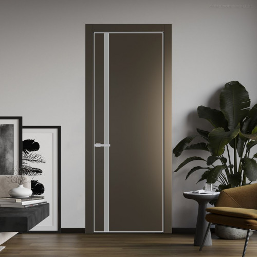 Межкомнатная дверь ProfilDoors 21 PE с вставкой из стекла монохром серый Перламутр бронза с алюминиевой кромкой Матовая
