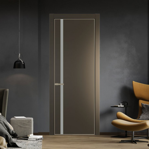 Межкомнатная дверь ProfilDoors 21 PE с вставкой из стекла монохром серый Перламутр бронза с алюминиевой кромкой Никель