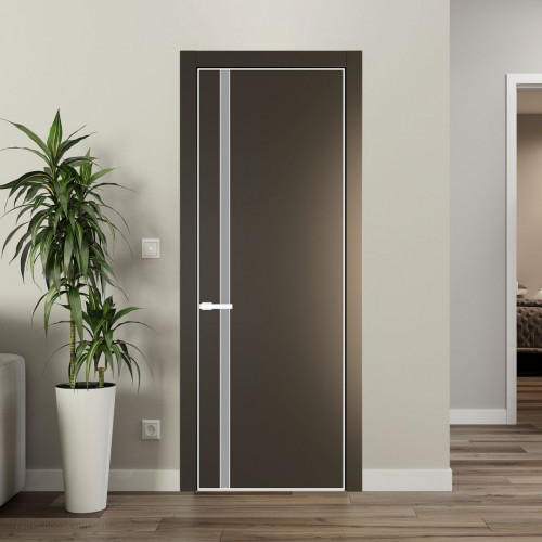 Межкомнатная дверь ProfilDoors 21 PE с вставкой из стекла монохром серый Перламутр бронза с алюминиевой кромкой Вайт